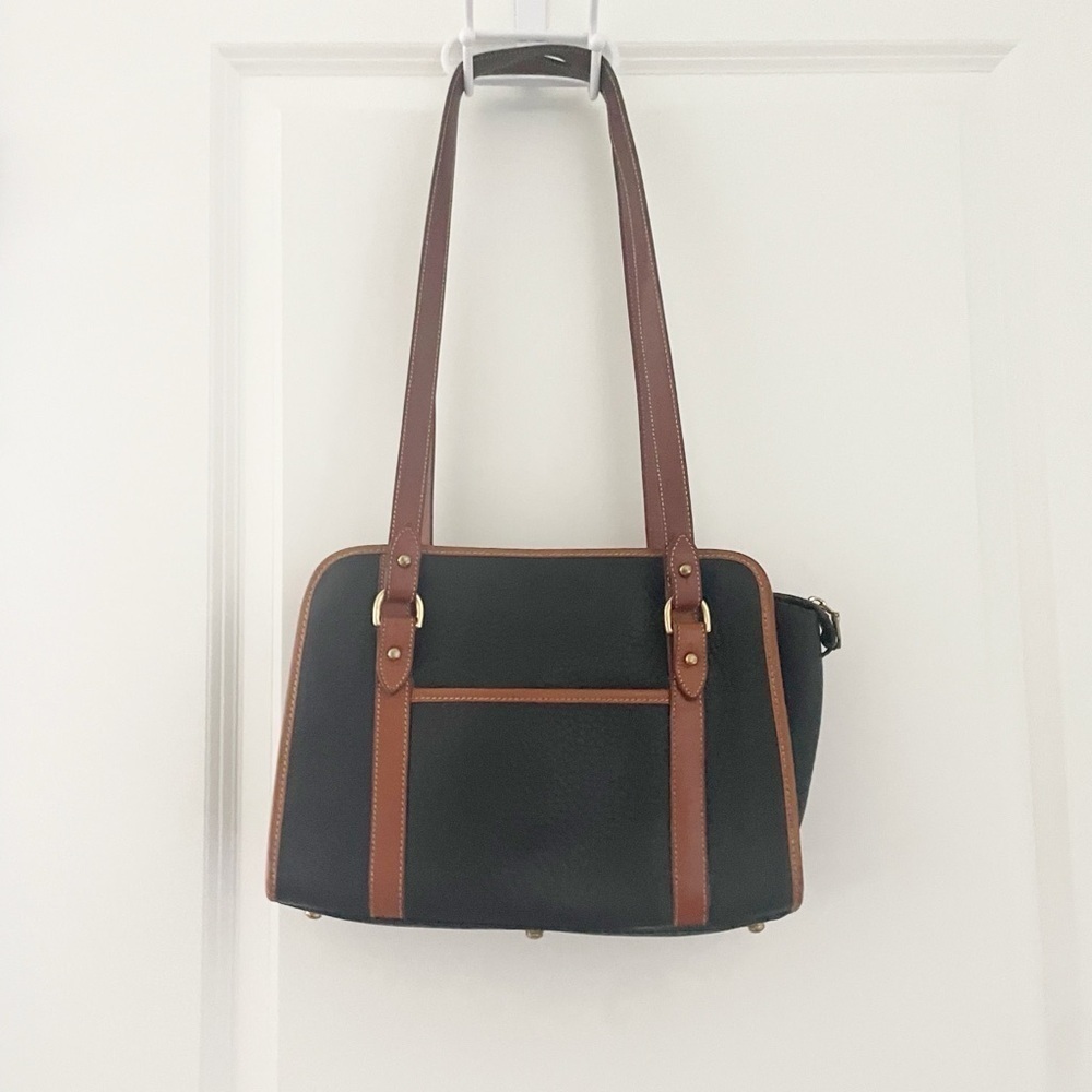 Dooney & Bourke Pebbled Leather All Weather Bag Dark Navy British Tan - Picture 2 of 14